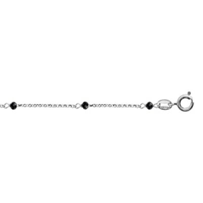 Chaîne de cheville en argent rhodié boules perles de verre facettées noires 23cm + 3cm de rallonge