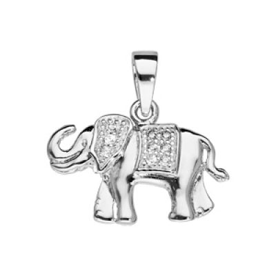 Pendentif en argent rhodié en forme d'elephant avec oxydes blancs sertis