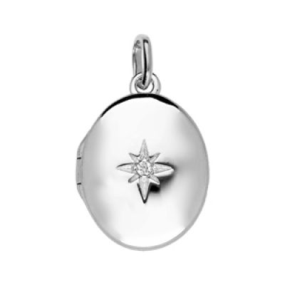 Pendentif en argent rhodié cassolette petit modèle ovale avec 1 étoile en oxyde blanc