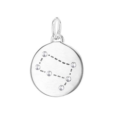 Pendentif en argent rhodié constellation Gémeaux avec oxydes blancs