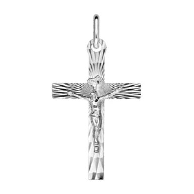 Pendentif en argent rhodié Croix diamantée avec le Christ 34mm