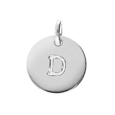Pendentif en argent rhodié médaille 12mm gravure alphabet "D"
