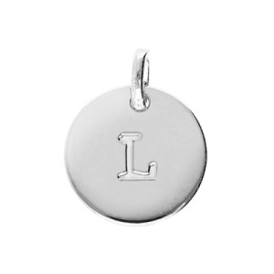 Pendentif en argent rhodié médaille 12mm gravure alphabet "L"