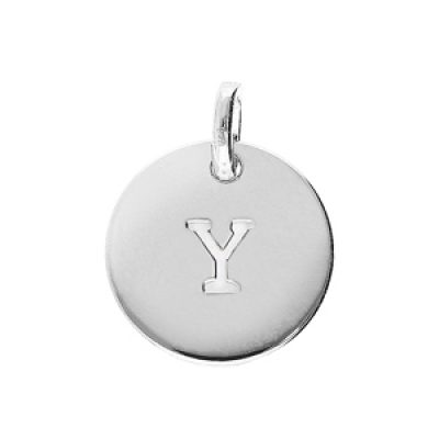 Pendentif en argent rhodié médaille 12mm gravure alphabet "Y"