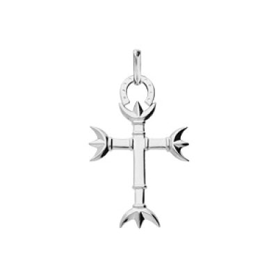 Pendentif en argent platiné croix Camarguaise grand modèle avec trident et fer à cheval