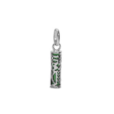 Pendentif en argent rhodié Tiki 13mm tendresse amour fond vert