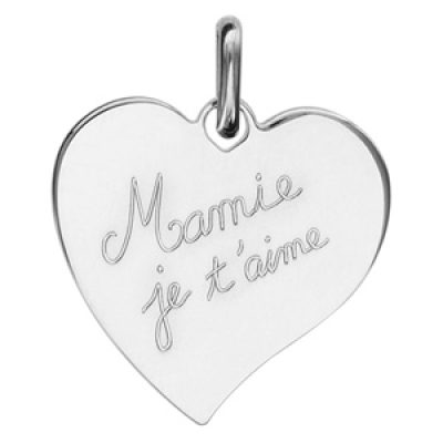 Pendentif en argent coeur gravé "Mamie je t'aime"