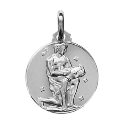 Pendentif médaille en argent rhodié zodiaque Verseau