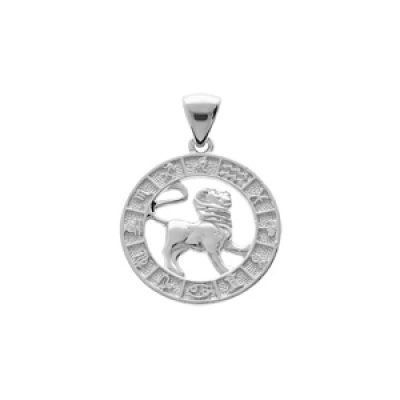 Pendentif en argent rhodié médaille zodiaque Lion
