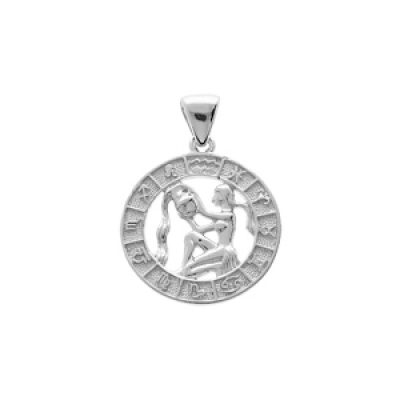 Pendentif en argent rhodié médaille zodiaque Verseau