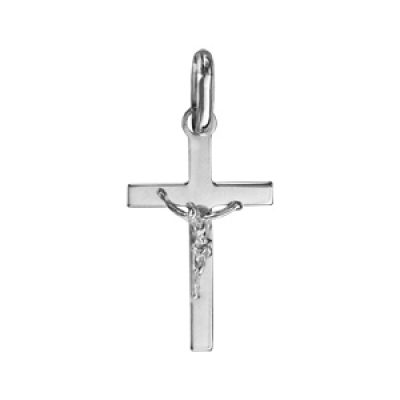 Pendentif croix en argent rhodié Jésus sur la croix petit modèle