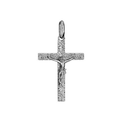 Pendentif croix en argent rhodié jésus sur la croix moyen modèle diamanté