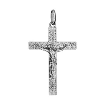 Pendentif croix en argent rhodié jésus sur la croix grand modèle diamanté