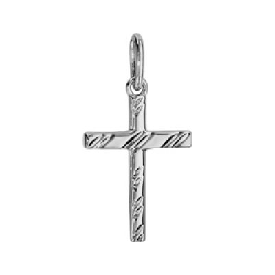 Pendentif croix en argent rhodié avec stries 20mm