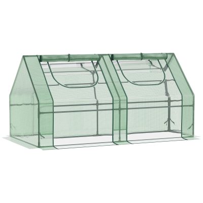 Outsunny Mini serre de jardin 180L x 90l x 90H cm acier bâche PE PVC 4 fenêtres enroulables avec zip et cordons d'attche vert et transparent