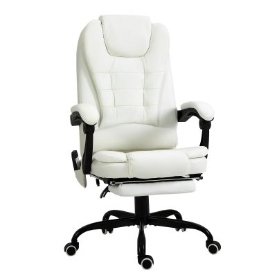 Vinsetto Fauteuil de bureau massant chaise ergonomique avec repose-pieds hauteur réglable dossier inclinable 5 modes de massage télécommande 67 x 79 x 111-121 cm blanc