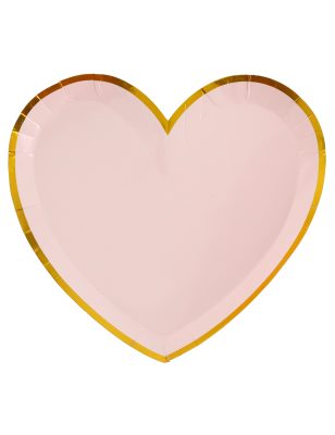 10 Assiettes carton cœur rose et or 22