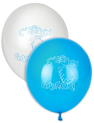 10 Ballons C'est un garçon ! bleus et blancs 30 cm