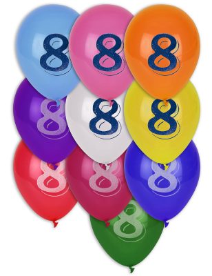 8 Ballons chiffre 8 multicolores 30 cm