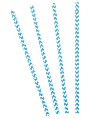 10 Pailles en carton chevrons bleues et blanches 20 cm