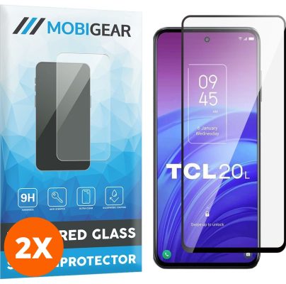 Mobigear Premium - TCL 20 5G Verre trempé Protection d'écran - Compatible Coque - Noir (Lot de 2)