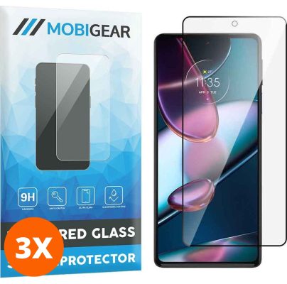Mobigear Premium - Motorola Edge 30 Pro Verre trempé Protection d'écran - Compatible Coque - Noir (Lot de 3)