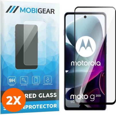 Mobigear Premium - Motorola Moto G200 5G Verre trempé Protection d'écran - Compatible Coque - Noir (Lot de 2)