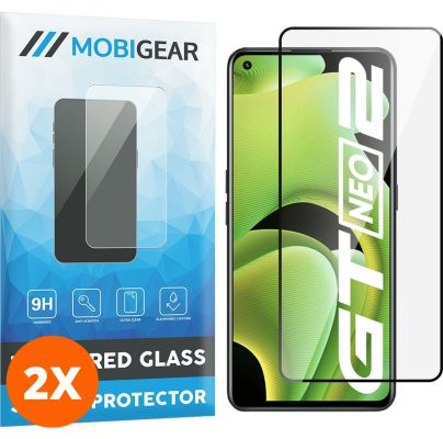 Mobigear Premium - Realme GT Neo 2 Verre trempé Protection d'écran - Compatible Coque - Noir (Lot de 2)