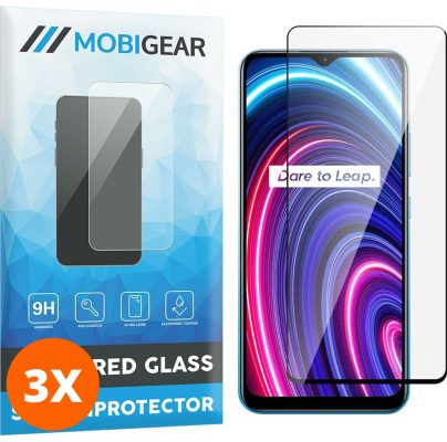 Mobigear Premium - Realme C25Y Verre trempé Protection d'écran - Compatible Coque - Noir (Lot de 3)