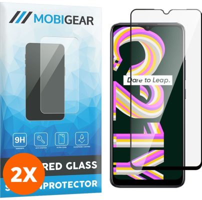 Mobigear Premium - Realme C21Y Verre trempé Protection d'écran - Compatible Coque - Noir (Lot de 2)