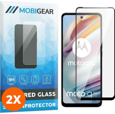 Mobigear Premium - Motorola Moto G60 Verre trempé Protection d'écran - Compatible Coque - Noir (Lot de 2)