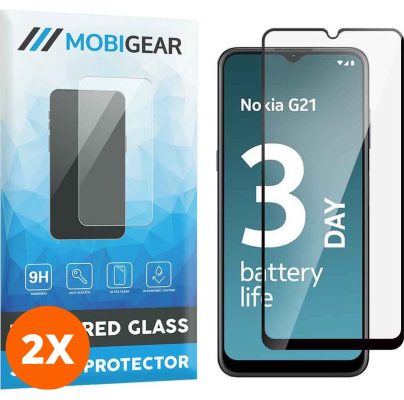 Mobigear Premium - Nokia G21 Verre trempé Protection d'écran - Compatible Coque - Noir (Lot de 2)