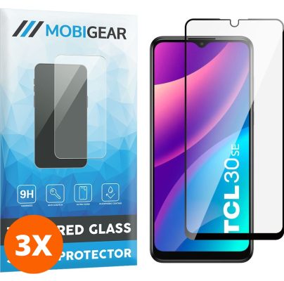 Mobigear Premium - TCL 30 5G Verre trempé Protection d'écran - Compatible Coque - Noir (Lot de 3)