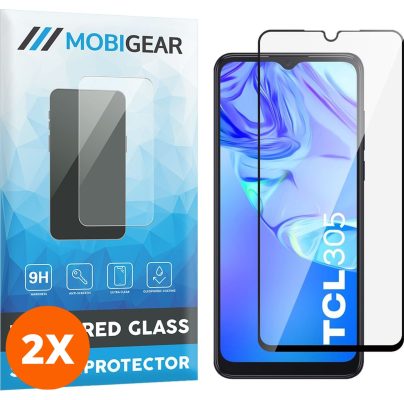 Mobigear Premium - TCL 305 Verre trempé Protection d'écran - Compatible Coque - Noir (Lot de 2)