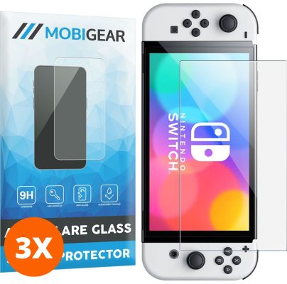 Mobigear - Nintendo Switch OLED Verre trempé Protection d'écran - Compatible Coque (Lot de 3)