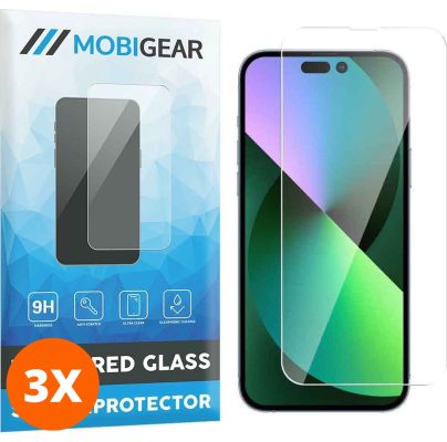 Mobigear - Apple iPhone 14 Pro Verre trempé Protection d'écran - Compatible Coque (Lot de 3)