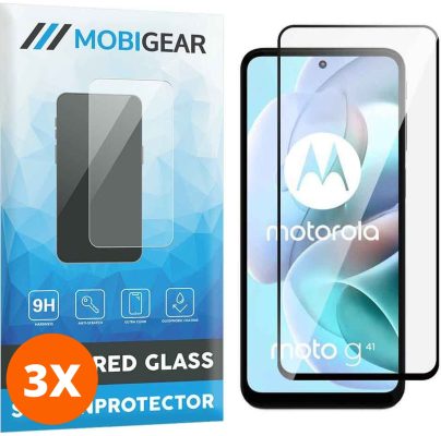 Mobigear Premium - Motorola Moto G41 Verre trempé Protection d'écran - Compatible Coque - Noir (Lot de 3)