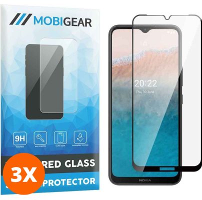 Mobigear Premium - Nokia C21 Plus Verre trempé Protection d'écran - Compatible Coque - Noir (Lot de 3)