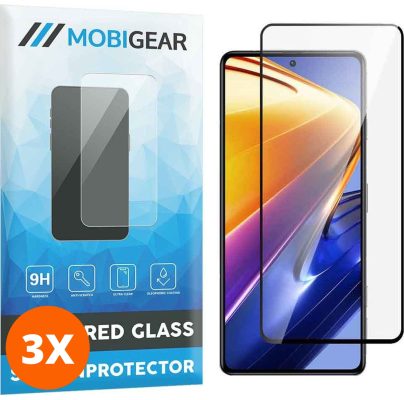 Mobigear Premium - POCO F4 GT Verre trempé Protection d'écran - Compatible Coque - Noir (Lot de 3)