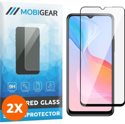Mobigear Premium - Vivo Y20s Verre trempé Protection d'écran - Compatible Coque - Noir (Lot de 2)