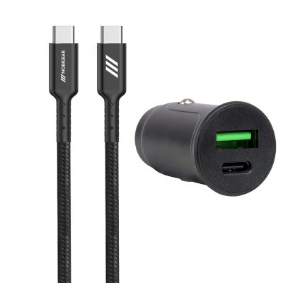 Mobigear - Double USB / USB-C Chargeur voiture USB-C 1 mètre Power Delivery 30W 1.5A - Noir