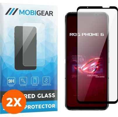 Mobigear Premium - ASUS ROG Phone 6 Verre trempé Protection d'écran - Compatible Coque - Noir (Lot de 2)