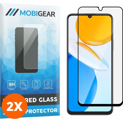Mobigear Premium - HONOR X7 Verre trempé Protection d'écran - Compatible Coque - Noir (Lot de 2)