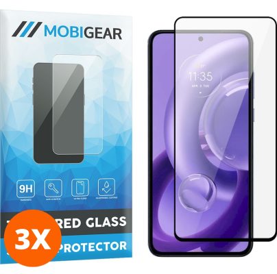 Mobigear Premium - Motorola Edge 30 Neo Verre trempé Protection d'écran - Compatible Coque - Noir (Lot de 3)