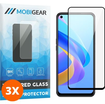 Mobigear Premium - OPPO A76 Verre trempé Protection d'écran - Compatible Coque - Noir (Lot de 3)