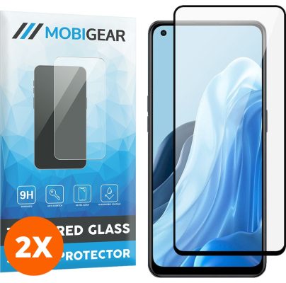 Mobigear Premium - OPPO Reno 8 Lite Verre trempé Protection d'écran - Compatible Coque - Noir (Lot de 2)
