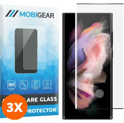 Mobigear Curved - Samsung Galaxy S23 Ultra Verre trempé Protection d'écran Empreinte digitale - Compatible Coque - Noir (Lot de 3)