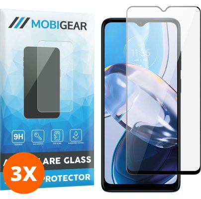 Mobigear Premium - Motorola Moto E22 Verre trempé Protection d'écran - Compatible Coque - Noir (Lot de 3)