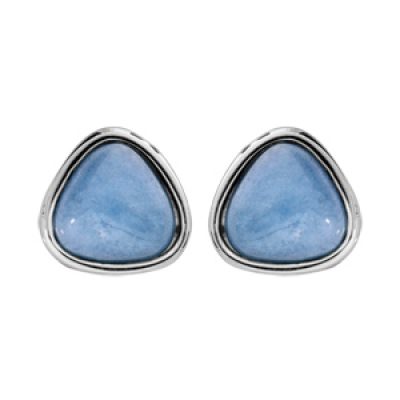 Boucles d'oreille en acier pierre naturelle Jade bleue et fermoir poussette