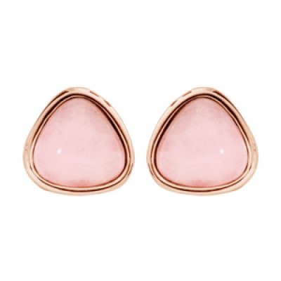 Boucles d'oreille en acier et PVD rose pierre naturelle Quartz rose et fermoir poussette